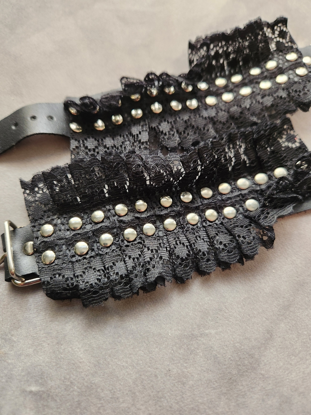 2 x Black Goth Frilly wrist bracelet with metal stud / adjustable /